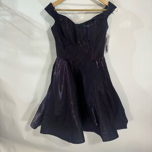 Xscape Black Purple Sleevless Midi Dress